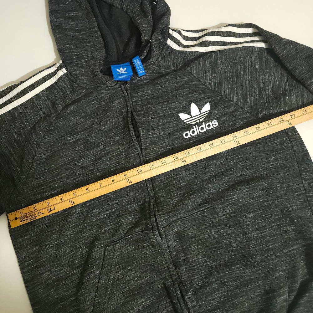 Adidas Originals Mens XL Full Zip Hoodie Charcoal Grey Trefoil 3 Stripe Jacket - Picture 5 of 7